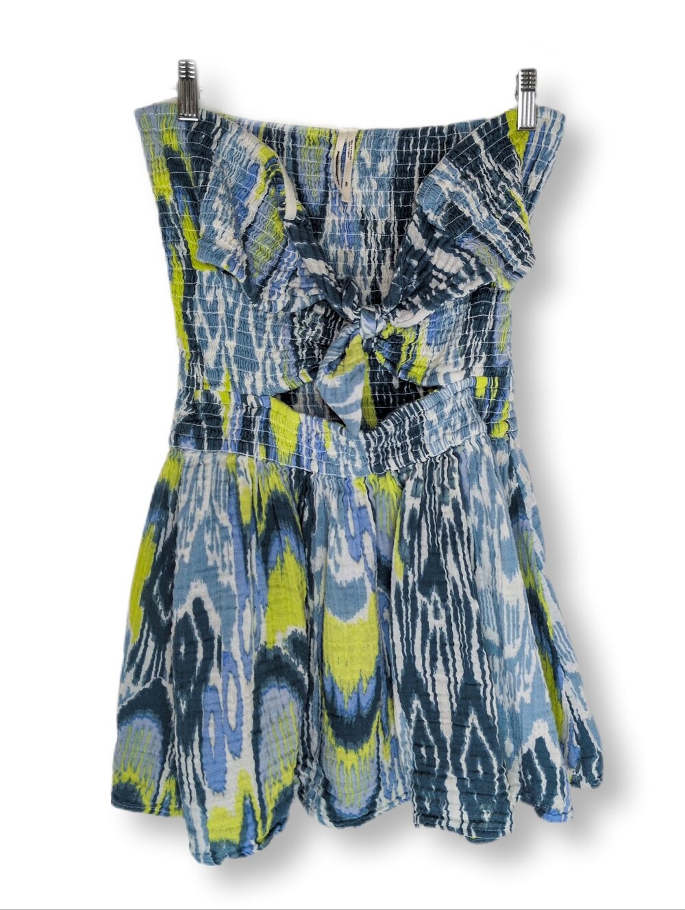 By Anthropologie Reversible Smocked Strapless Mini Dress Blue Ikat XSP - Picture 2 of 10